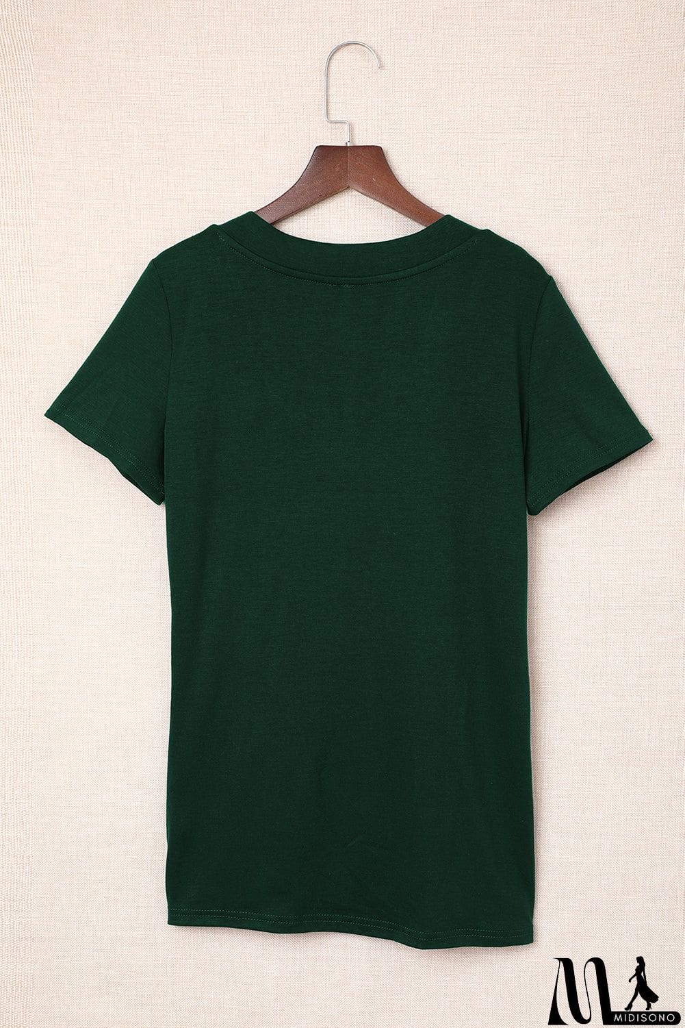 MidiSono - Solid Color V Neck Bodycon T-shirt