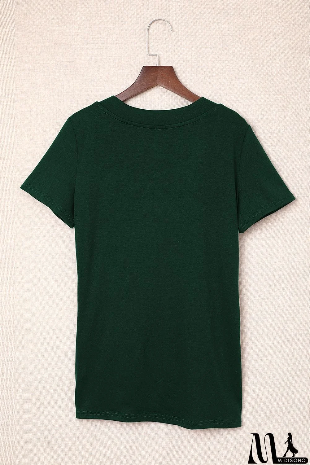 MidiSono - Solid Color V Neck Bodycon T-shirt