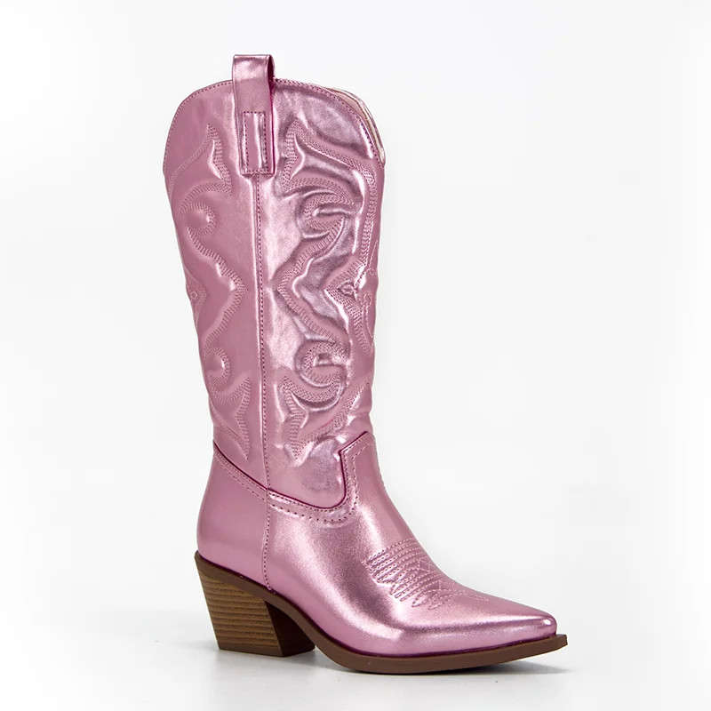 Qengg Cowboy Cowgirl Woman Boots For Women 2022 Western Zip Embroidered Pointed Toe Heeled Mid Calf Autumn Trendy Boots Shoes