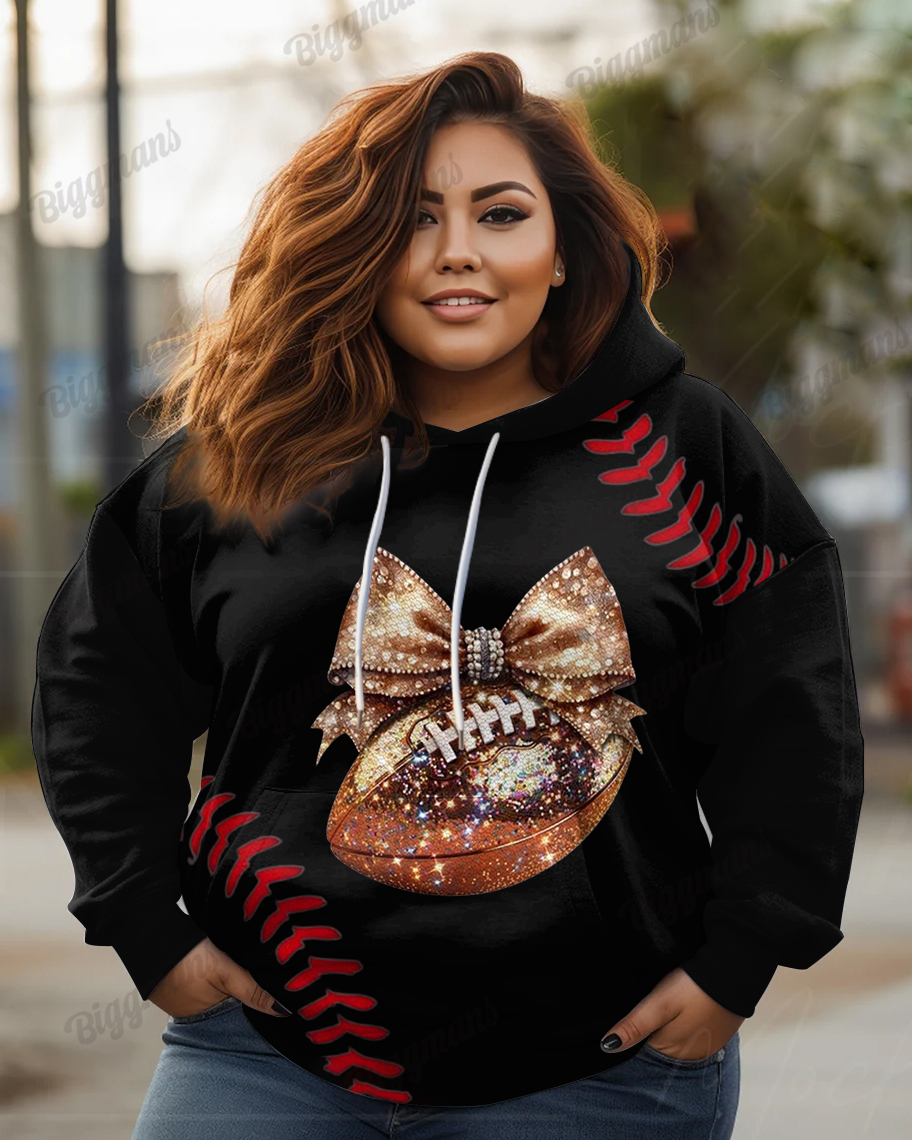 Women's Plus Simple Daily Glitter Football Disco Print Long-sleeved Hoodie