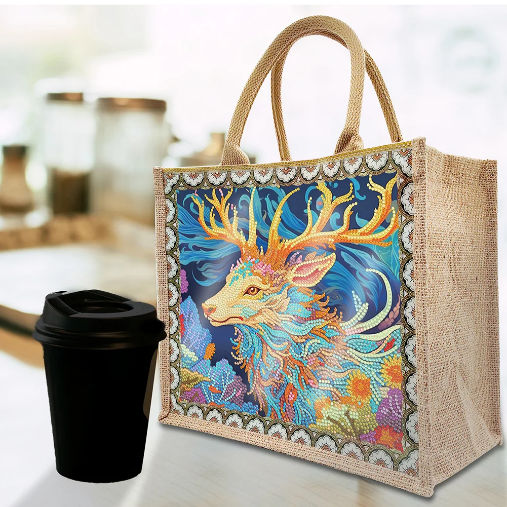 [Upgrade - Waterproof Bag]DIY Elk Linen Diamond Painting Tote Bag Replaceable Canvas for Women Adults