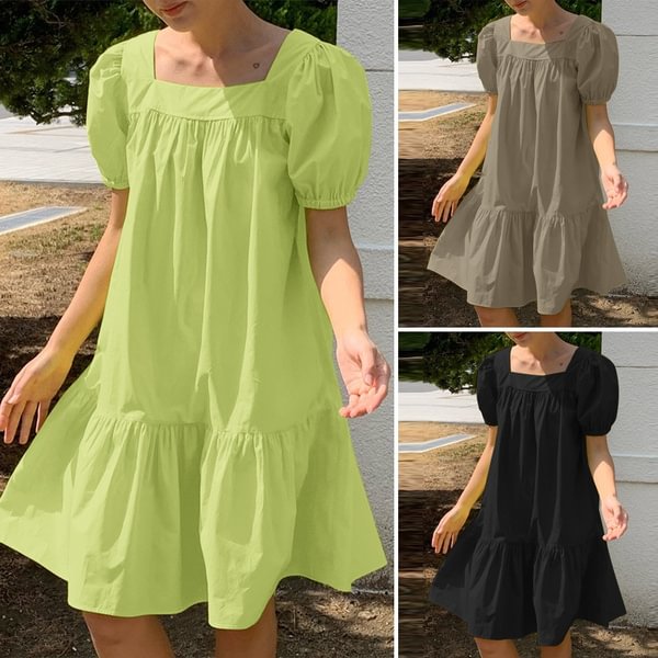Women Summer Short Sleeved Plus Size Solid Color Mini Dress Beach Short Dresses - Shop Trendy Women's Clothing | LoverChic