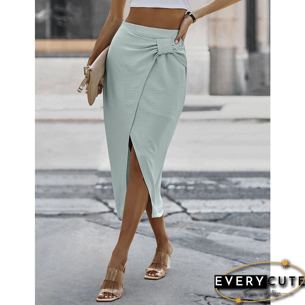 Light Green Solid Bodycon Skirt with Split