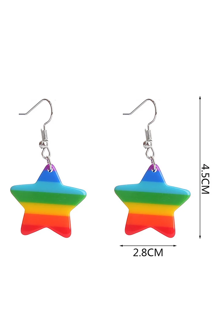 Party Rainbow Stripes Chain Star Heart Round Shaped Acrylic Dangle Earrings 2024 - Xpluswear