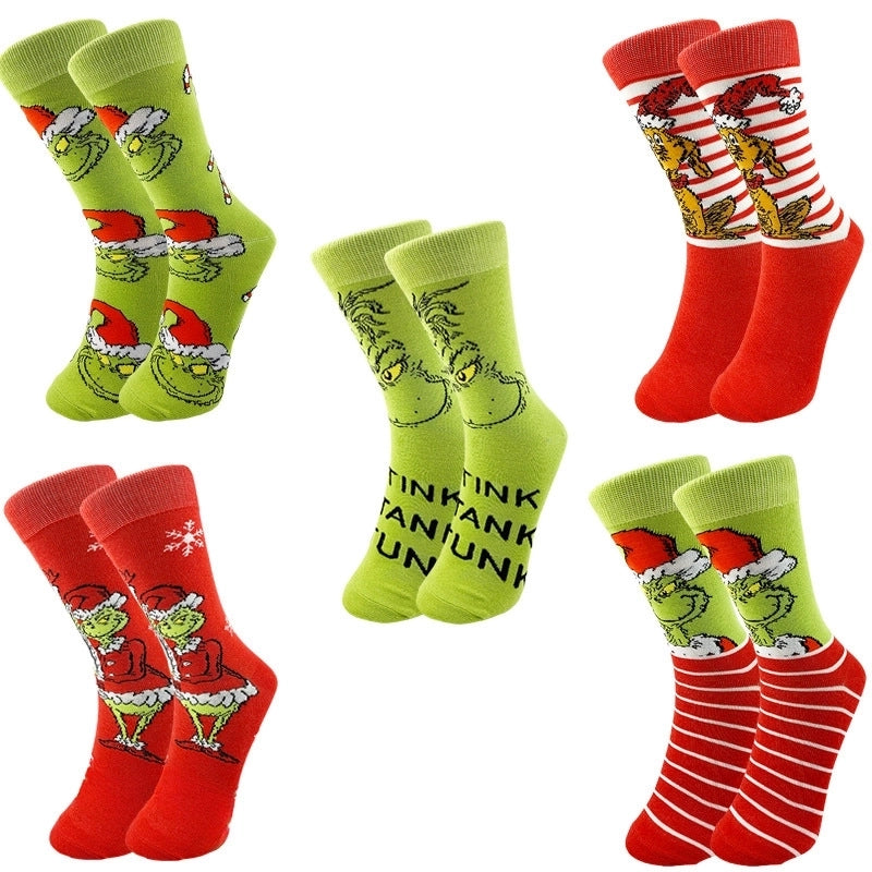 Christmas Mid-calf Length Socks Grinch Knitted Personalized Men And Women Socks Couple Fashion  Socks