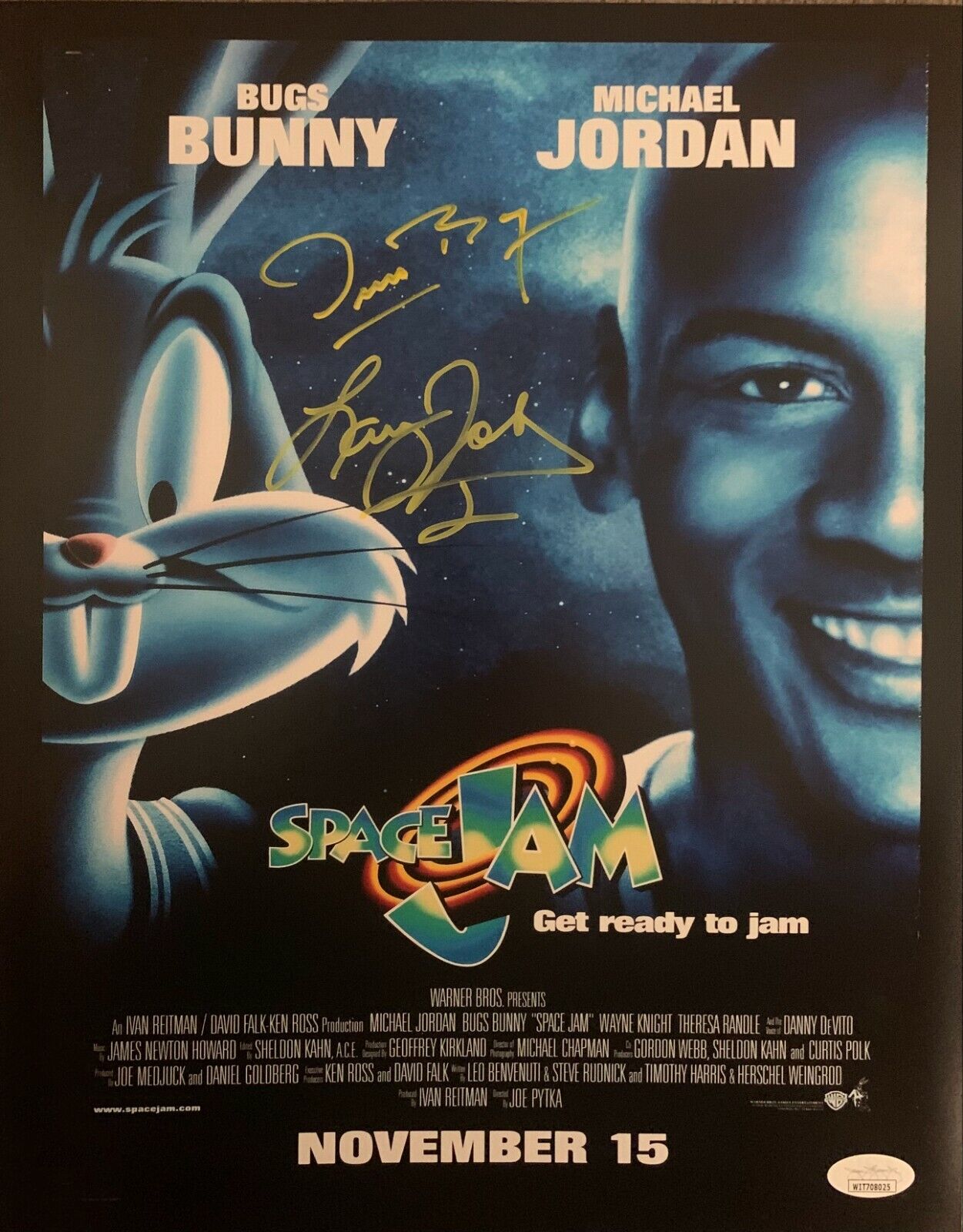 Larry Johnson Muggsy Bogues signed 11x14 Photo Poster painting NBA Space Jam JSA Witness Hornets