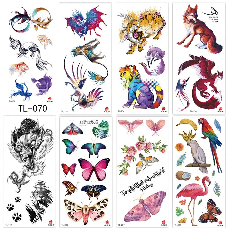 Animal and plant totem flower butterfly bird fox body arm waterproof men and women healthy natural temporary tattoo stickers