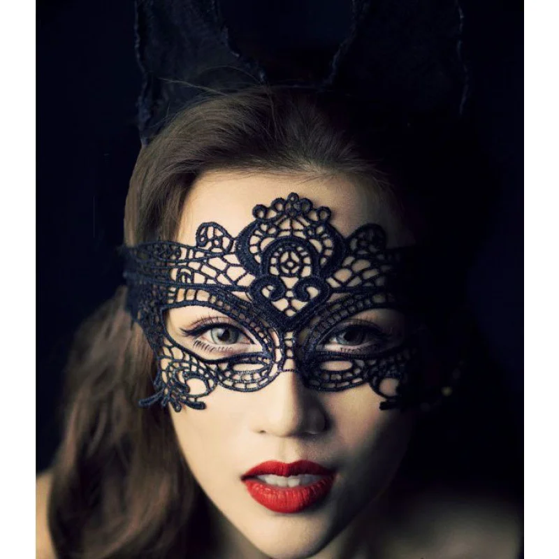 Uveng Beauty Mask Half Face Eye Yarn Crown Eye Mask Black Lace Queen Masquerade Princess Party Annual Meeting