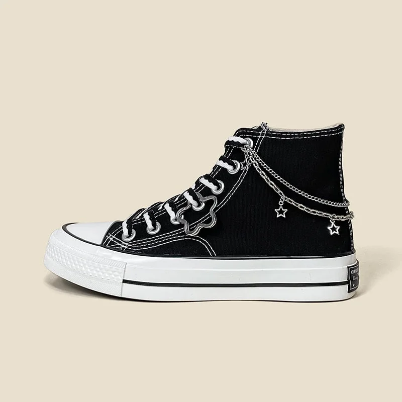 Starry Night Black High Top Canvas Shoes - Women's