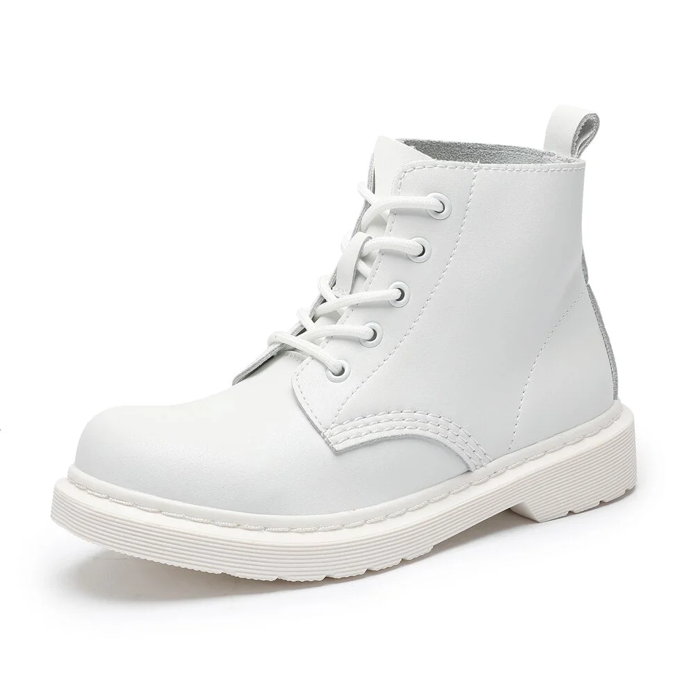 Winter Solid Women White Boots Luxury Split Leather Girls Casual Shoes Lace-up Street Punk Ladies Motorcycle AnkleBoots