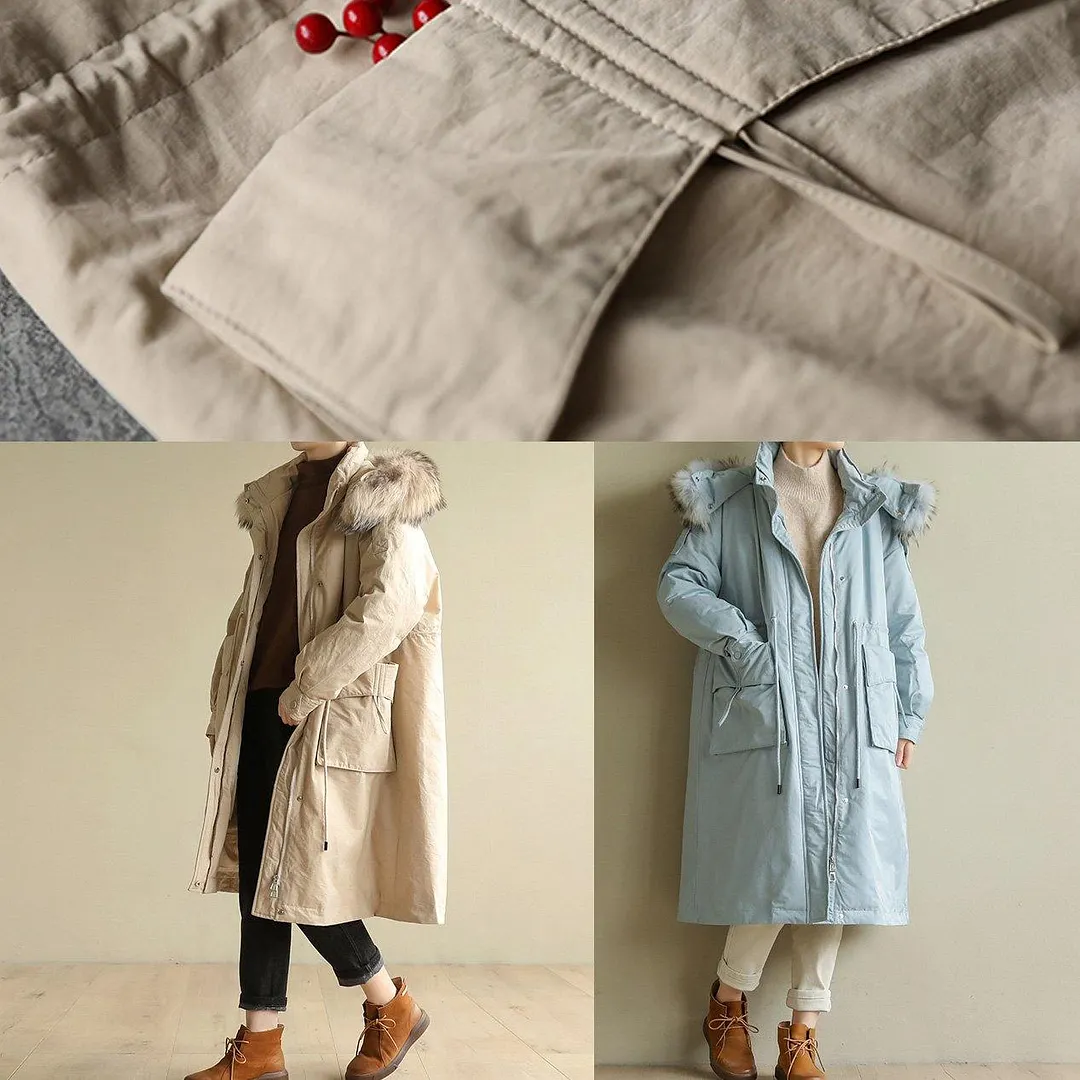 Luxury blue winter parkas plus size warm winter coat zippered fur collar outwear