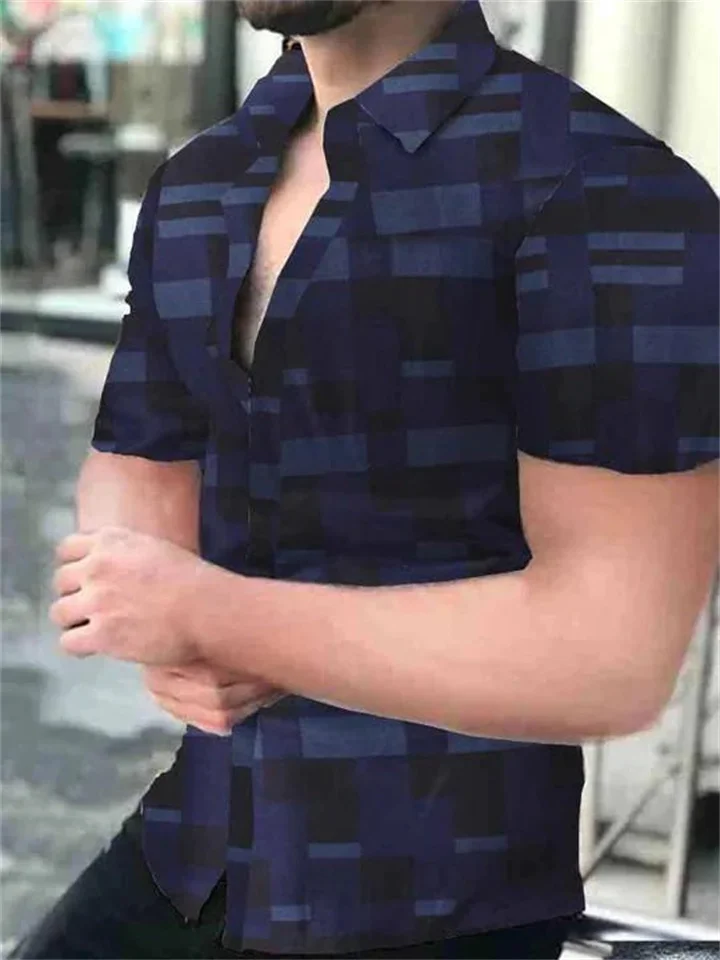 Summer Men's Polyester Casual Printing Short-sleeved Shirt Collar Cardigan Shirt-JRSEE