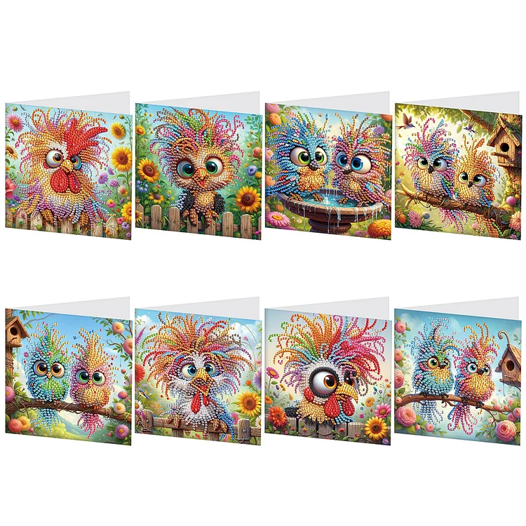 【Greeting Card】8Pcs Animal Diamond Painting Card Diamond Daily Wish Card for Family Friend Gift