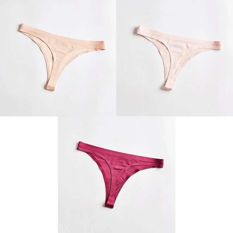 3pcs Woman Thongs Seamless Underwear For Women Sexy Sports Panty Female T-back G-string Underwear Ice Silk Ladies Underpants