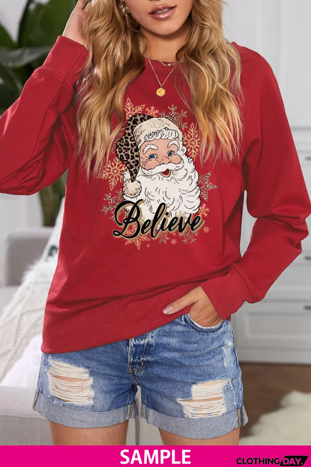 Blank Apparel - Wine Red Solid Crew Neck Pullover Sweatshirt