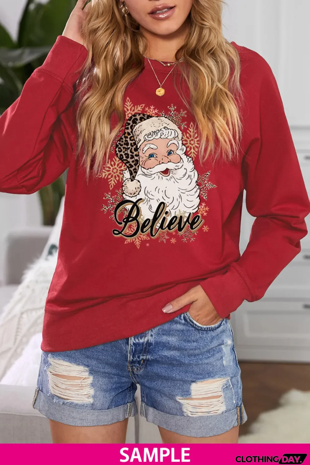 Blank Apparel - Wine Red Solid Crew Neck Pullover Sweatshirt