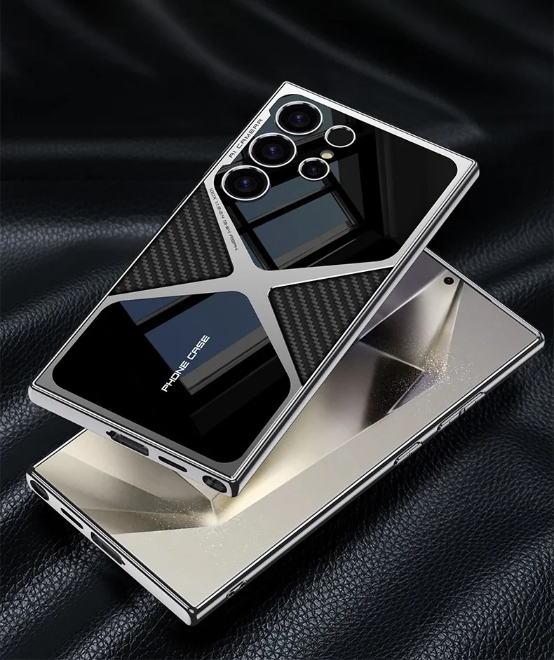 Suitable for Samsung S24/23 electroplated plain leather mobile phone case