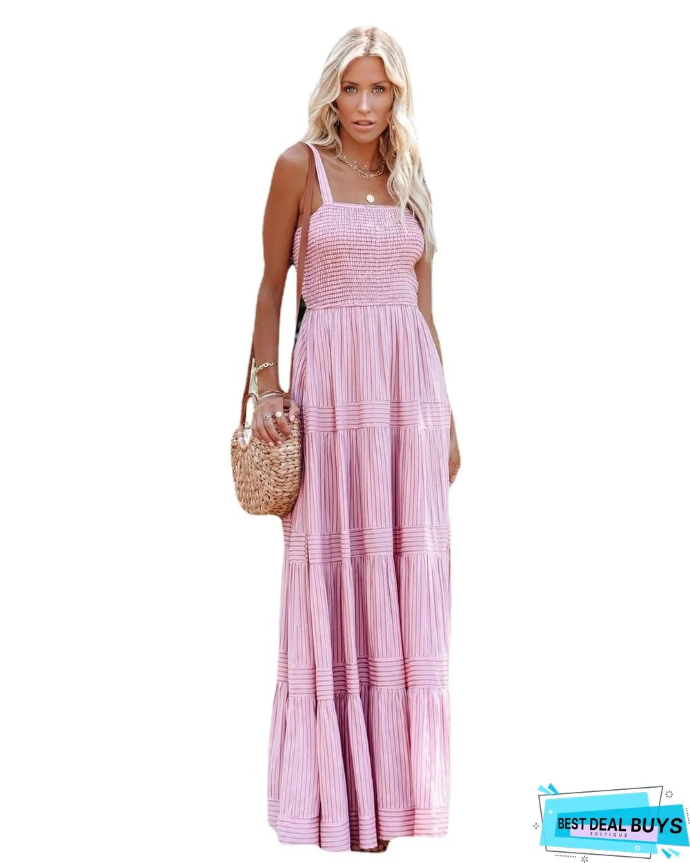 Holiday Strap Printed Long Dress Super Hot