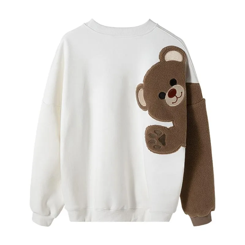 Bear Plush Embroidery Loose Sweatshirt