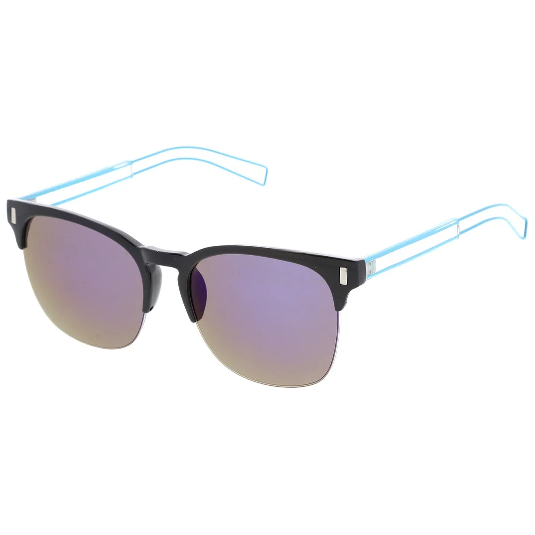 Semi Rimless Wire Hook Temples Square Colored Mirror Lens Horn Rimmed glasses 56mm