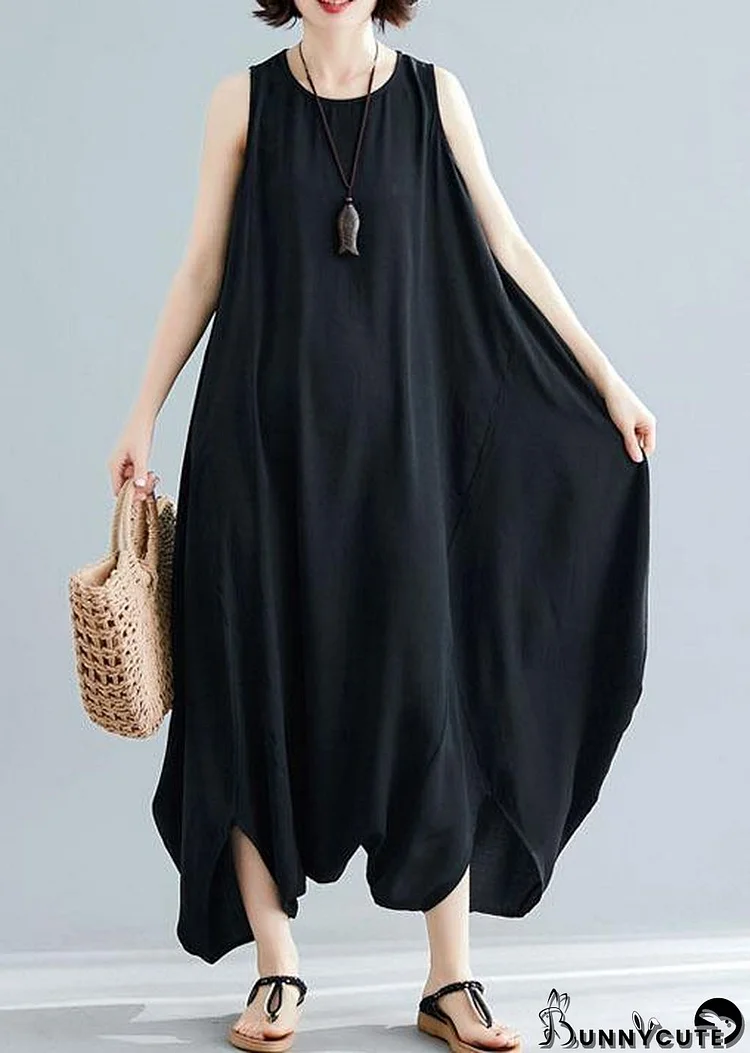 new black sleeveless cotton jumpsuit pants fashion unique women wide leg skirts pants
