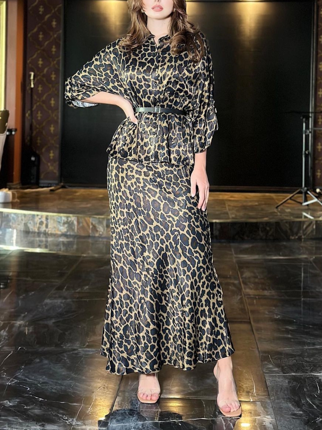 Fashionable Leopard Print Long Sleeve Shirt Skirt Suit | Oxredo Shop Ramadan Sale