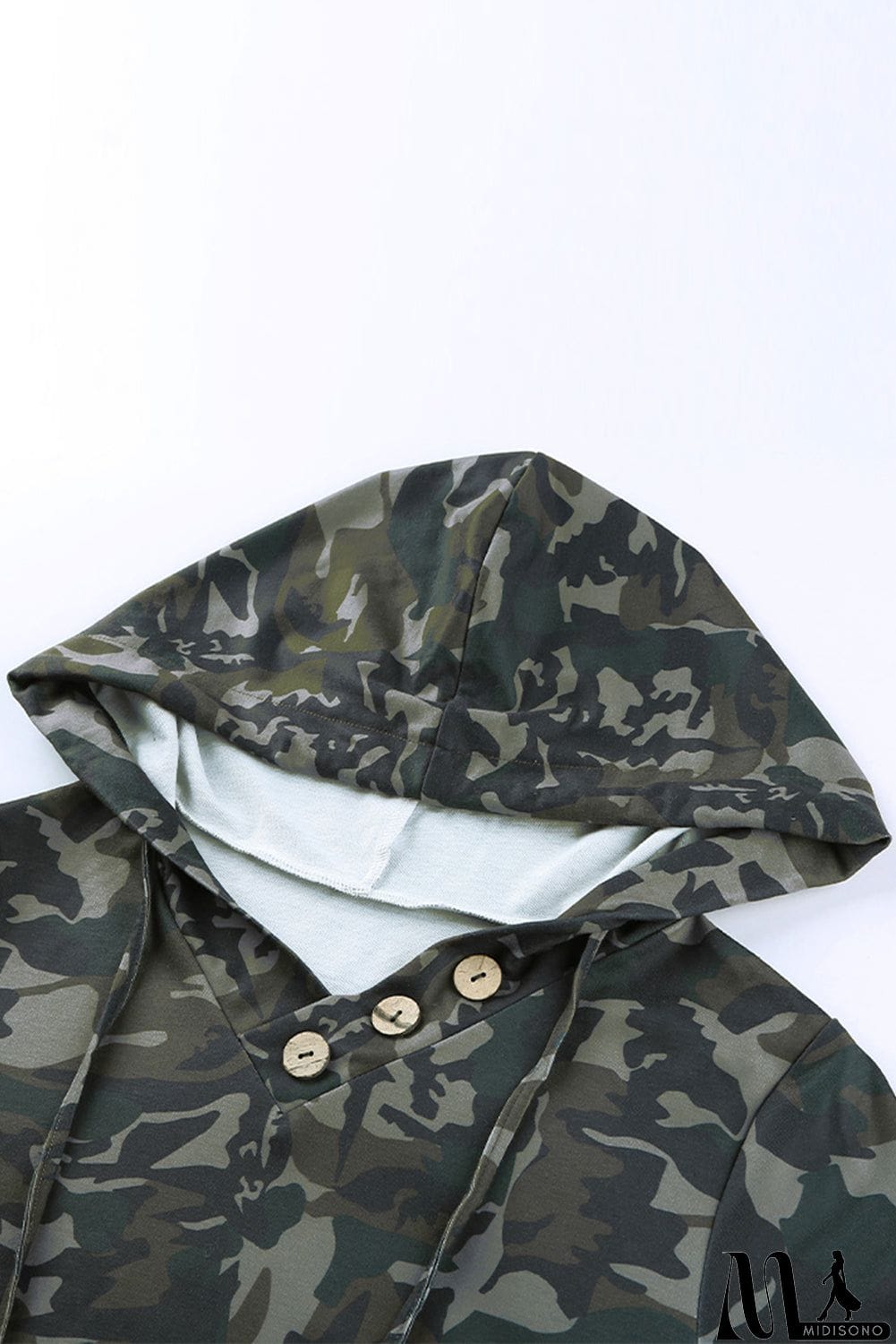 MidiSono - Green Camo Print Kangaroo Pocket Hoodie
