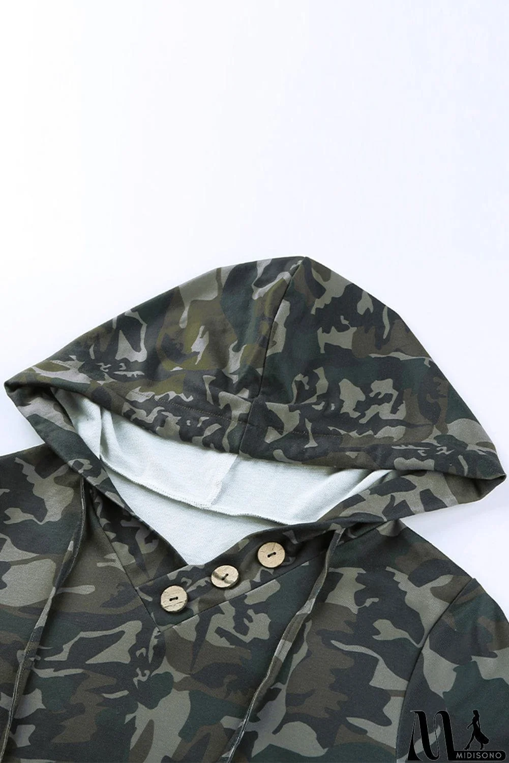 MidiSono - Green Camo Print Kangaroo Pocket Hoodie