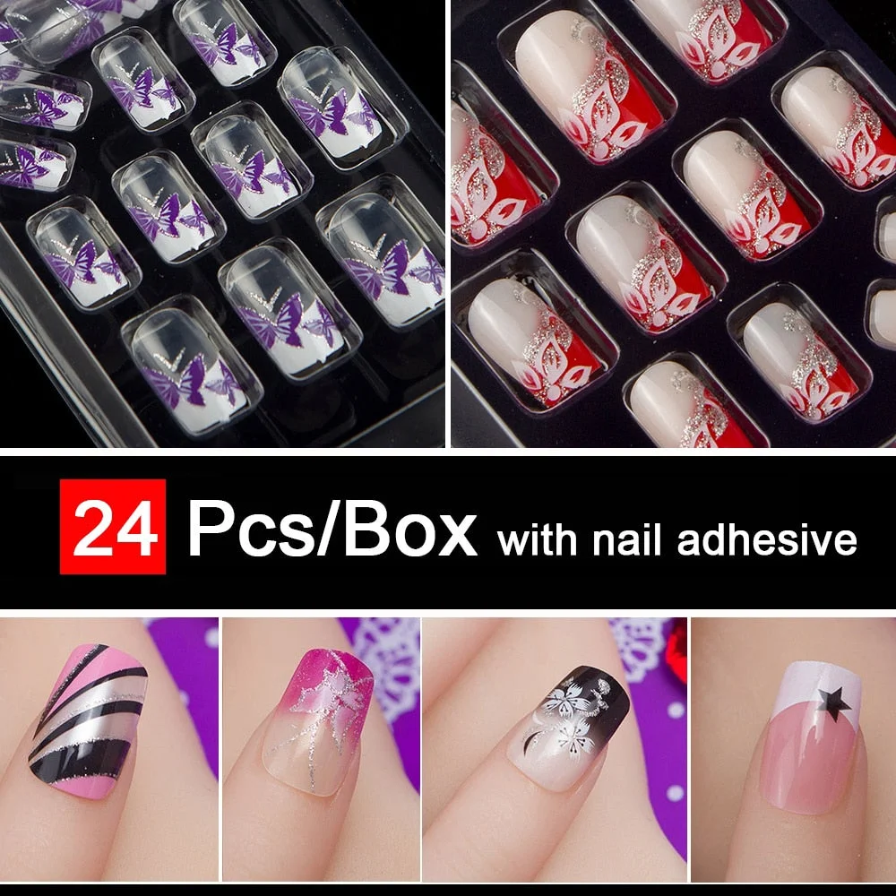 With 1 Piece Of Nail Adhesive Tape 24pcs/Box Press On Nail Art Tips Full Cover 10 Sizes False Nail Art Wedding Nails-Nail Inspo