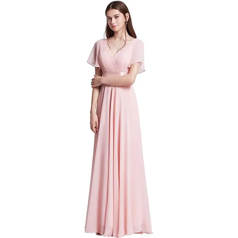 Uveng Uveng Sales Of Large Swing V-Neck Dress Chiffon Elastic Banquet Festival Annual Bridesmaid Performance Evening Dress Woman