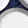 10 Pack | 9" Silver Plaid Hot Stamped Rim White Plastic Dinner Plates, Disposable Checkered Rim Party Plates
