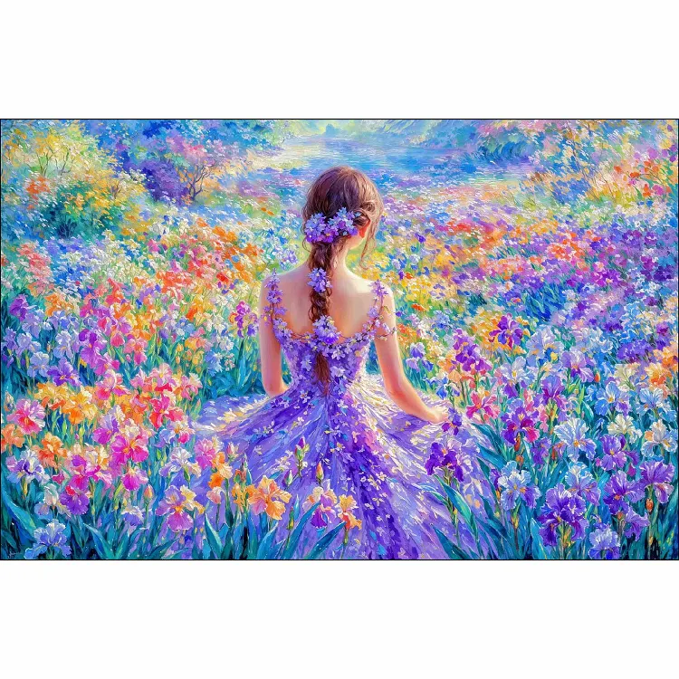 【Jun He Brand】Purple Iris Grace (110*75cm) 9CT Stamped Canvas Cross Stitch(72 colors)(backstitch) gbfke