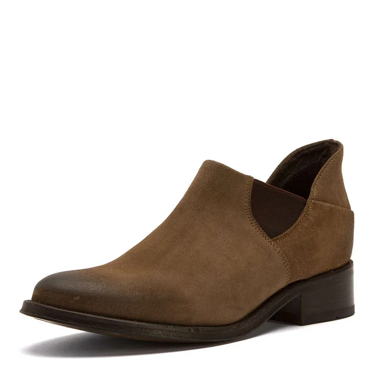 Brown Vintage Round Toe Suede Ankle Boots Vdcoo
