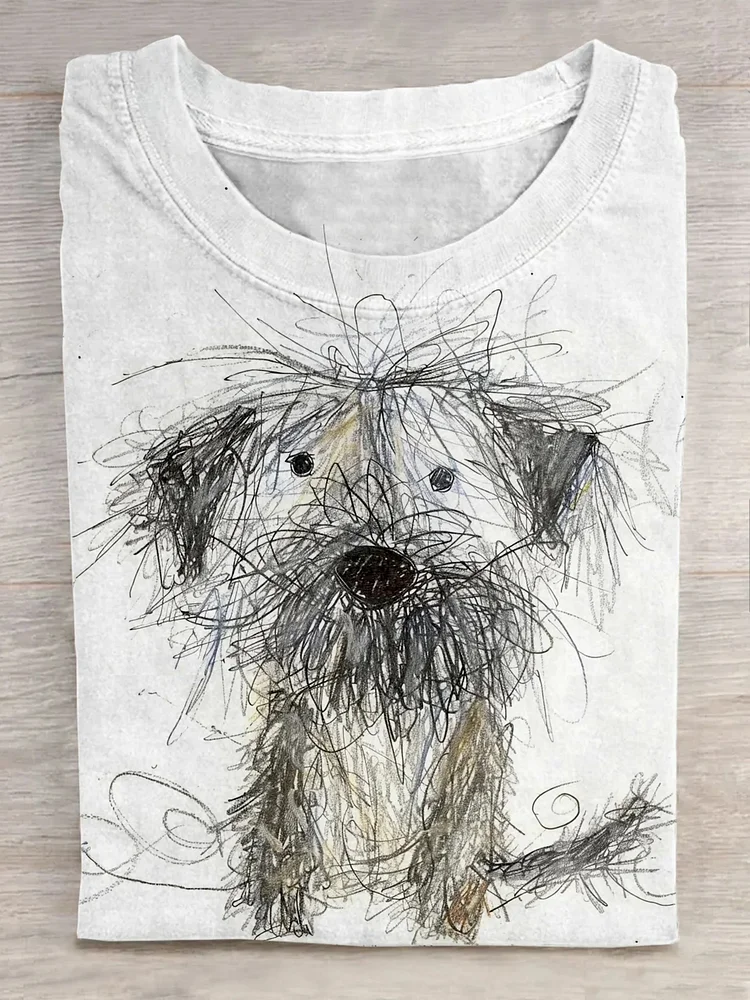 Cute Dog Art Print Casaul Short Sleeve T-Shirt