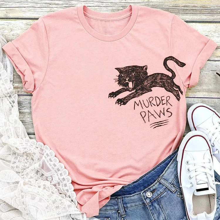 Women's Funny Cat Murder Paws T-shirt Tee - 01126-Annaletters