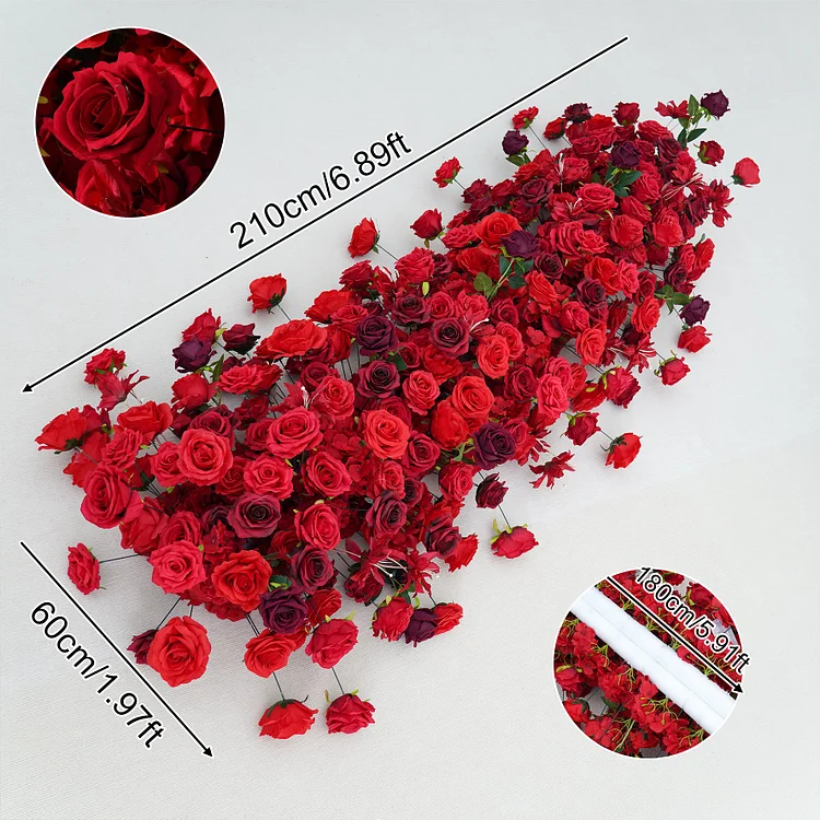 A8757 Red Burgundy Rose Flower Row Decor Wedding Backdrop Frame Arch