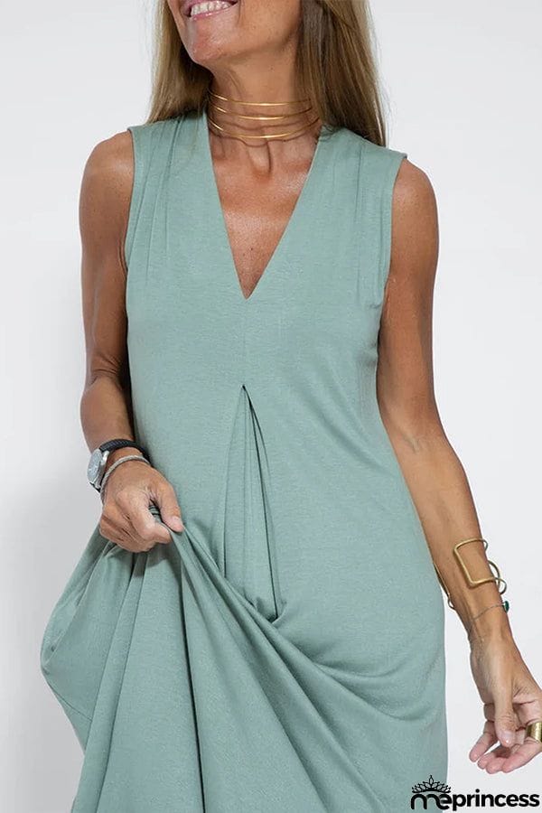 Women Casual Solid Color Sleeveless Maxi Dress
