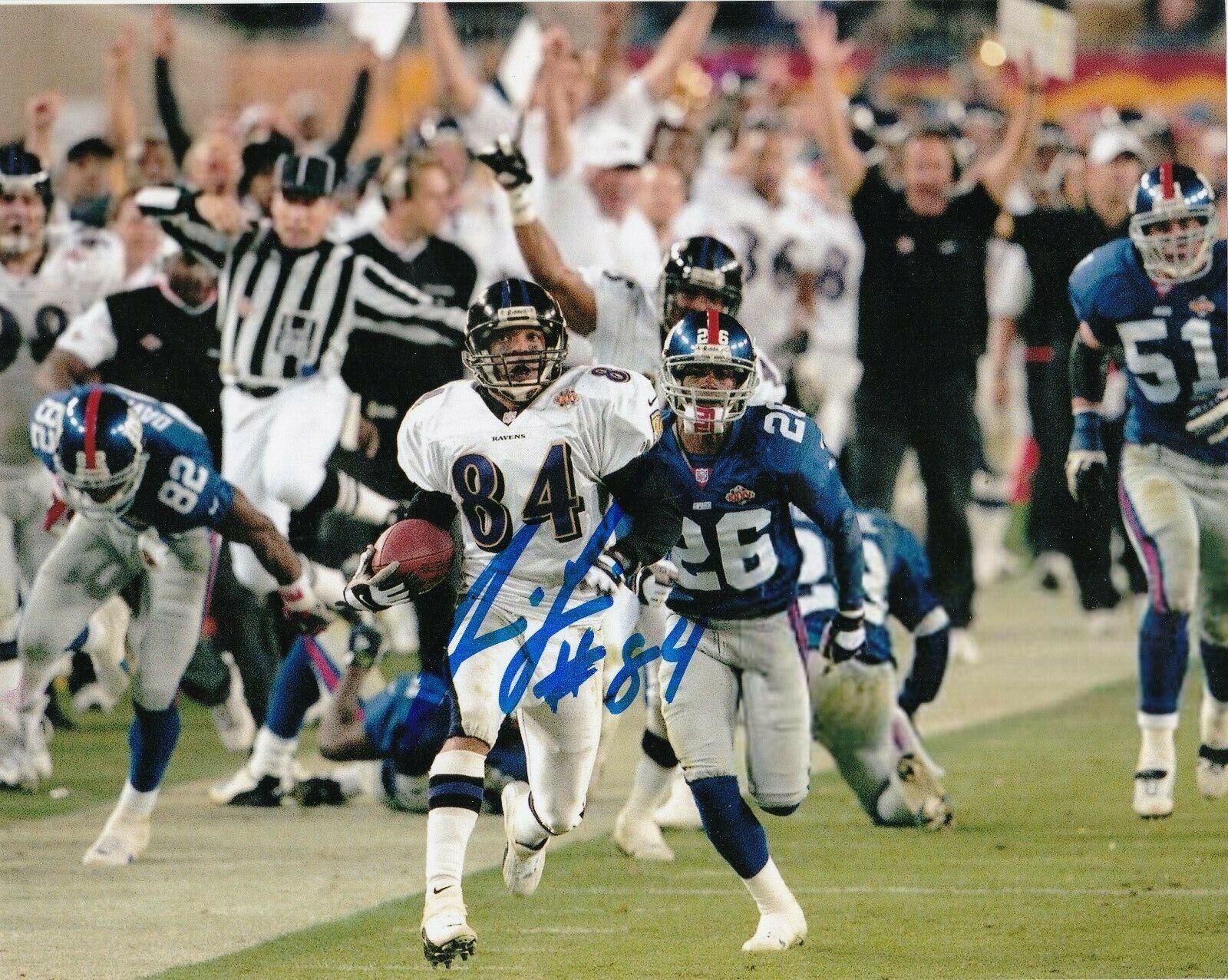 JERMAINE LEWIS BALTIMORE RAVENS SUPER BOWL TD ACTION SIGNED 8x10