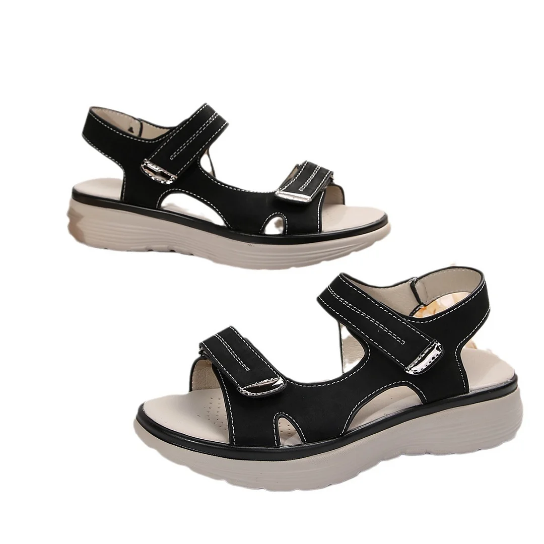 Yyvonne Large-Size Loose-Soled Sandals Women 2025 Summer New Slope And Flat-Bottomed Magic Beach Sandals