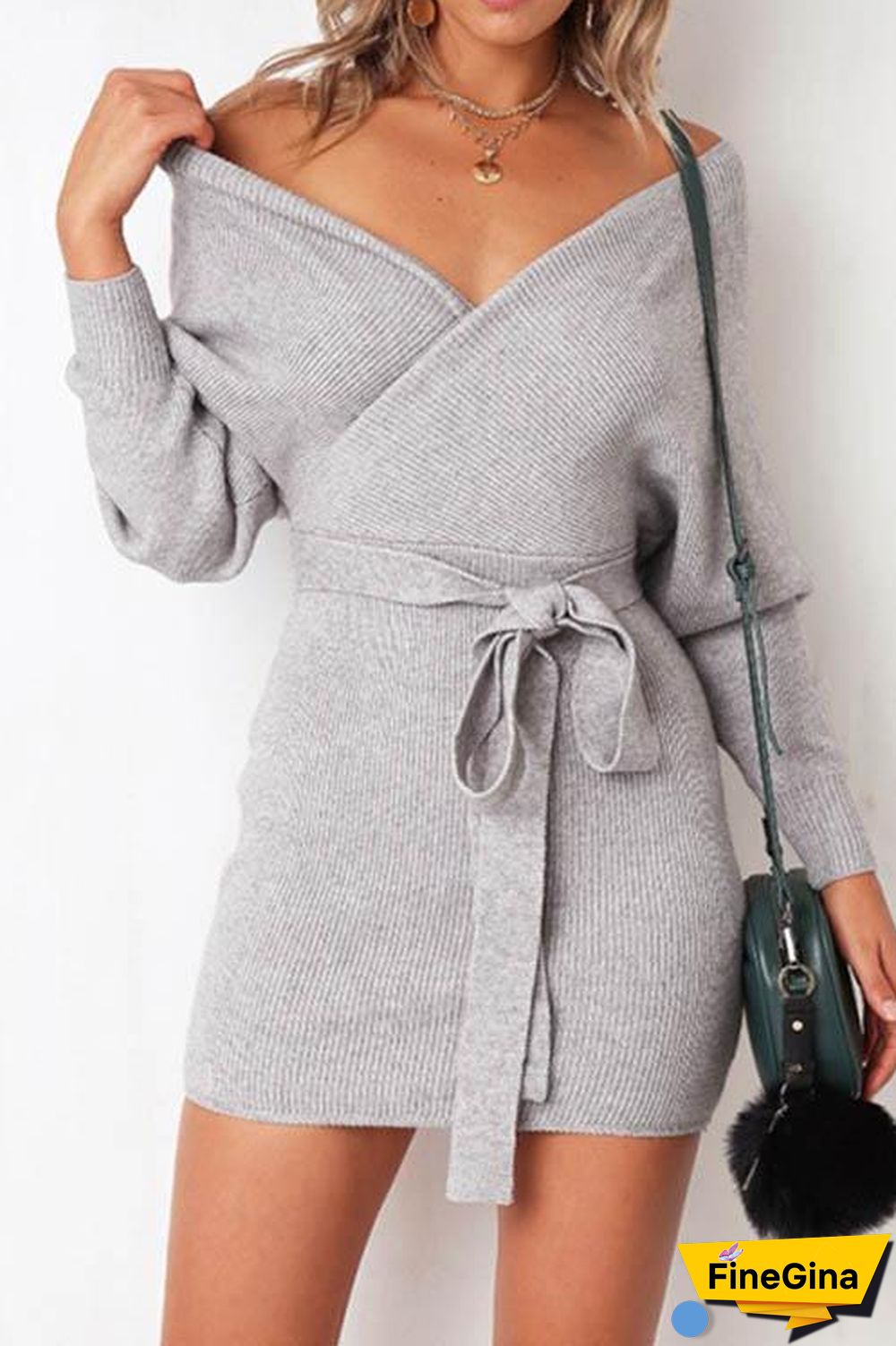 FineGina Knitwear Sexy Bag Hip Dress(5 colours)