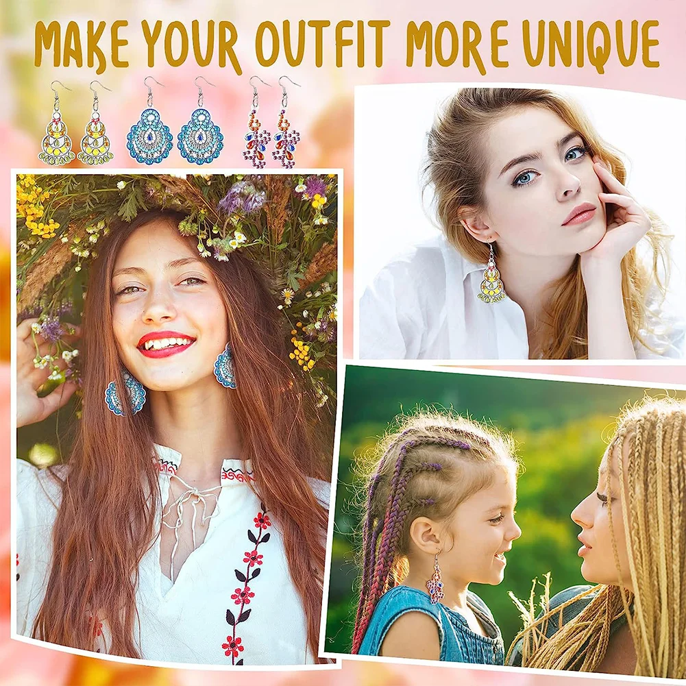 10 Pairs Classic Series Double Sided Diamond Painting Earrings for Women Girl Jewelry Crafting