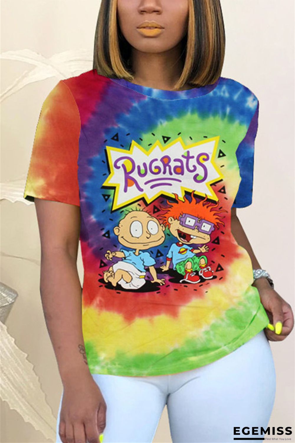 Colorful Fashion Cartoon Print Short Sleeve T-shirt | EGEMISS