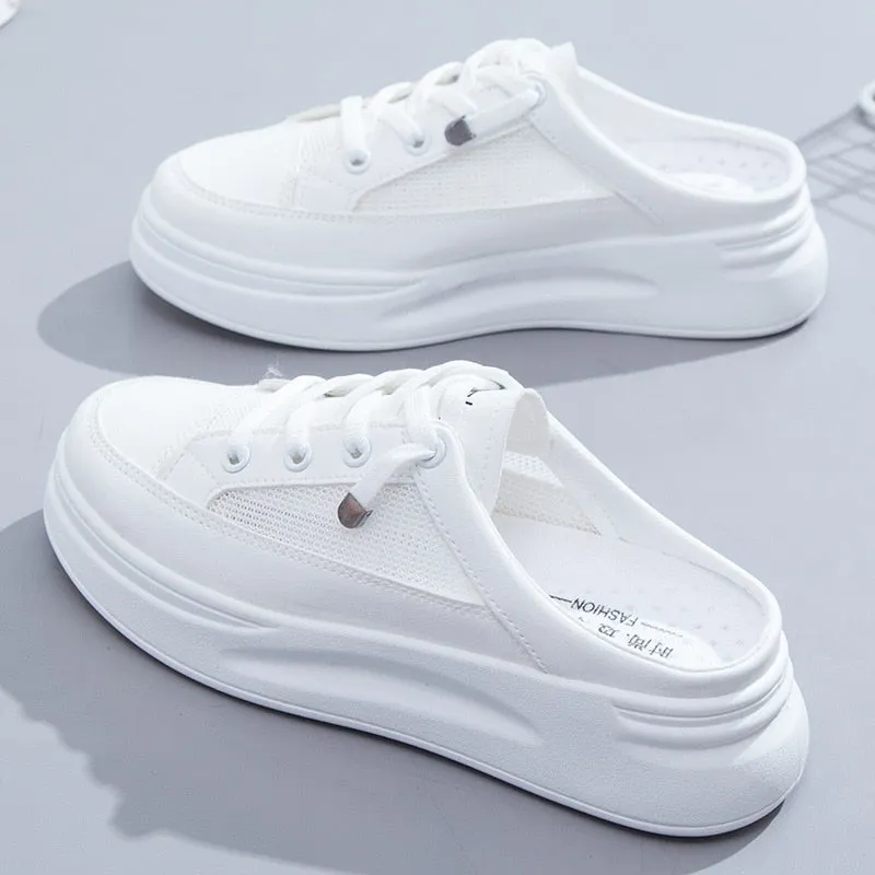 Baotou half slippers women's outer wear fashion 2021 new summer women's shoes mesh breathable white shoes Korean shoes women