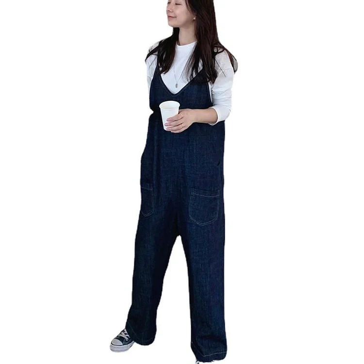 Classic Solid Color Sleeveless Denim Jumpsuit - yankia