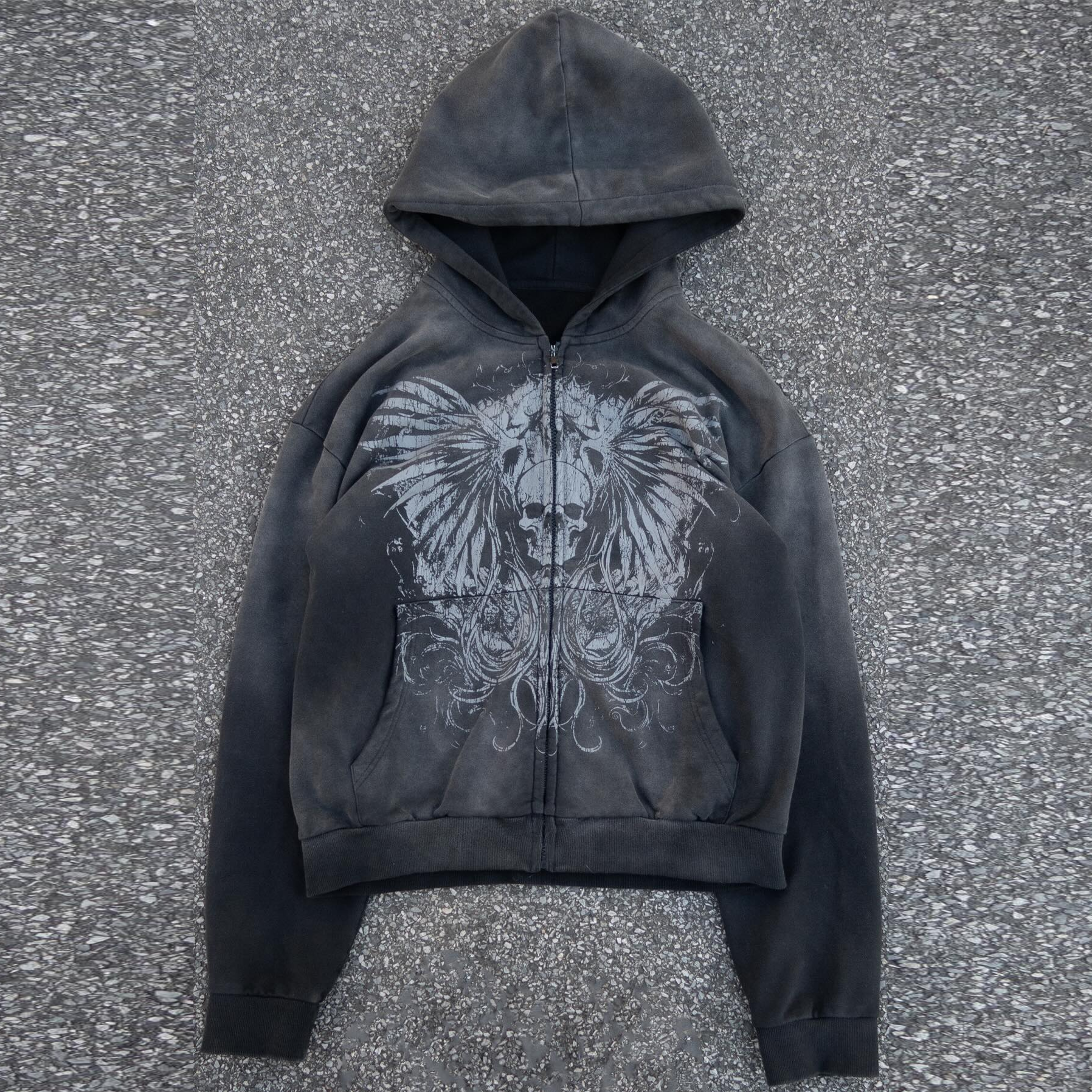 Vintage Skull Oversized Zip Hoodie