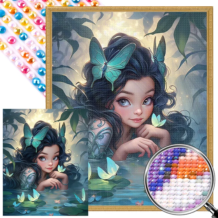 Girl and Butterfly - Full Round - AB Diamond Painting(45*55cm)
