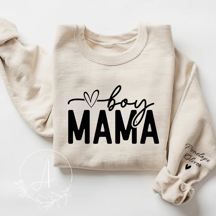 Boy Mama-Custom Mama Sweatshirt with Name Design On Sleeve