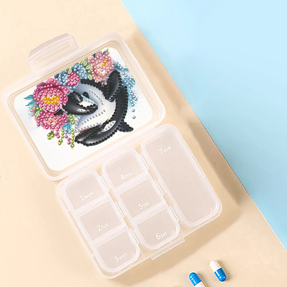 Shark Rhinestones Pill Storage Box Diamond Painting Pill Case for Art Craft