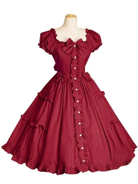 Sweet Lolita Wedding Dress Elegant Cotton Short Sleeve Lolita One Piece Dress Novameme