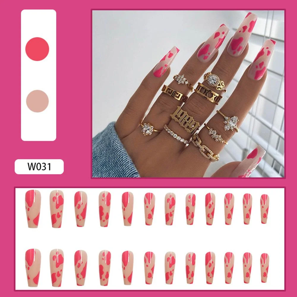 24pcs/Box Detachable Wavy lines nail Long Ballerina False Nails Wearable Coffin Fake Nails Full Cover Nail Tips Press On Nails-Nail Inspo